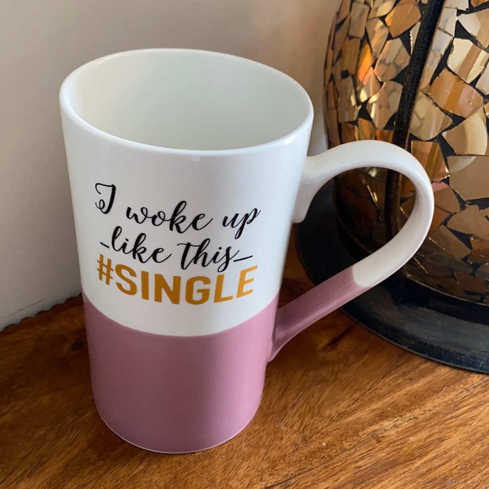 Cracker Barrel "I Woke Up Like This #Single" Tall Stoneware Mug 24 oz Pink.